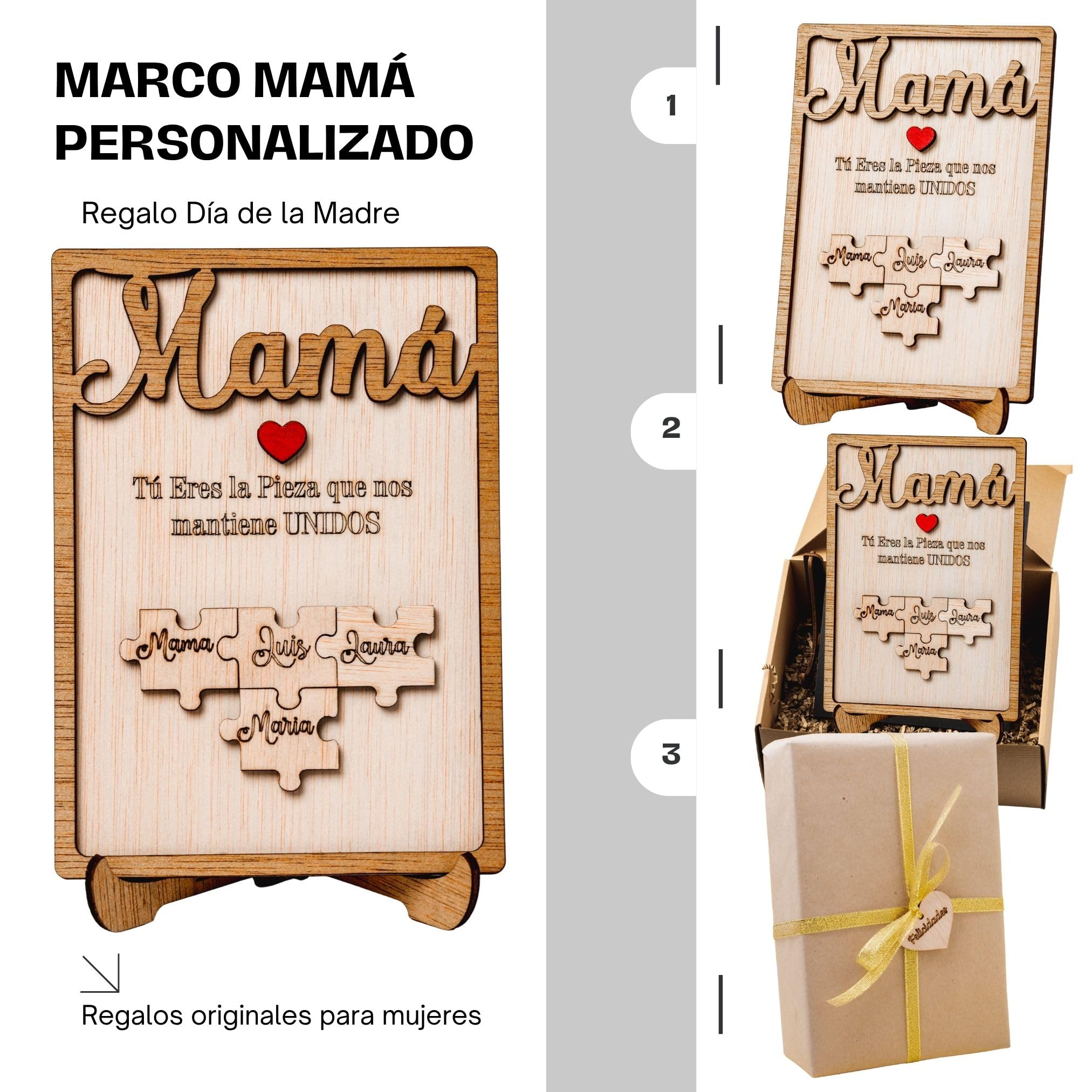 Olesea Día de la Madre – Regalo Dia de la Madre Personalizado – Regalos Personalizados Cuadro Puzzle Nombre – Mujer Original – Regalos Mujer Abuela Mama (Roble) — view 2