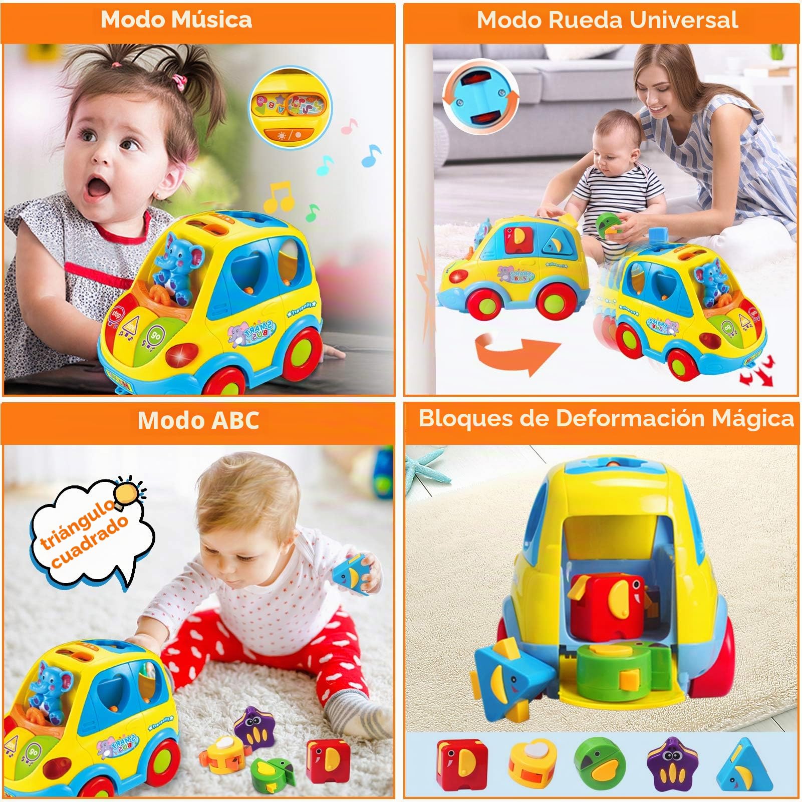 KALOISYHE Juguetes Niños 1 año Juguetes Bebes 12 18 Meses Coche clasificador de Formas Musical Sonidos de Animal con Luces y 5 Bloques Montessori Juguetes Educativo Juegos 1 2 Años Regalo Bebe