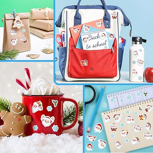 Miniatura 7 de 600 calcomanías de Navidad de Papá Noel, muñeco de nieve, copos de nieve deslumbrantes para niños, luces coloridas, pan de jengibre, hombres,