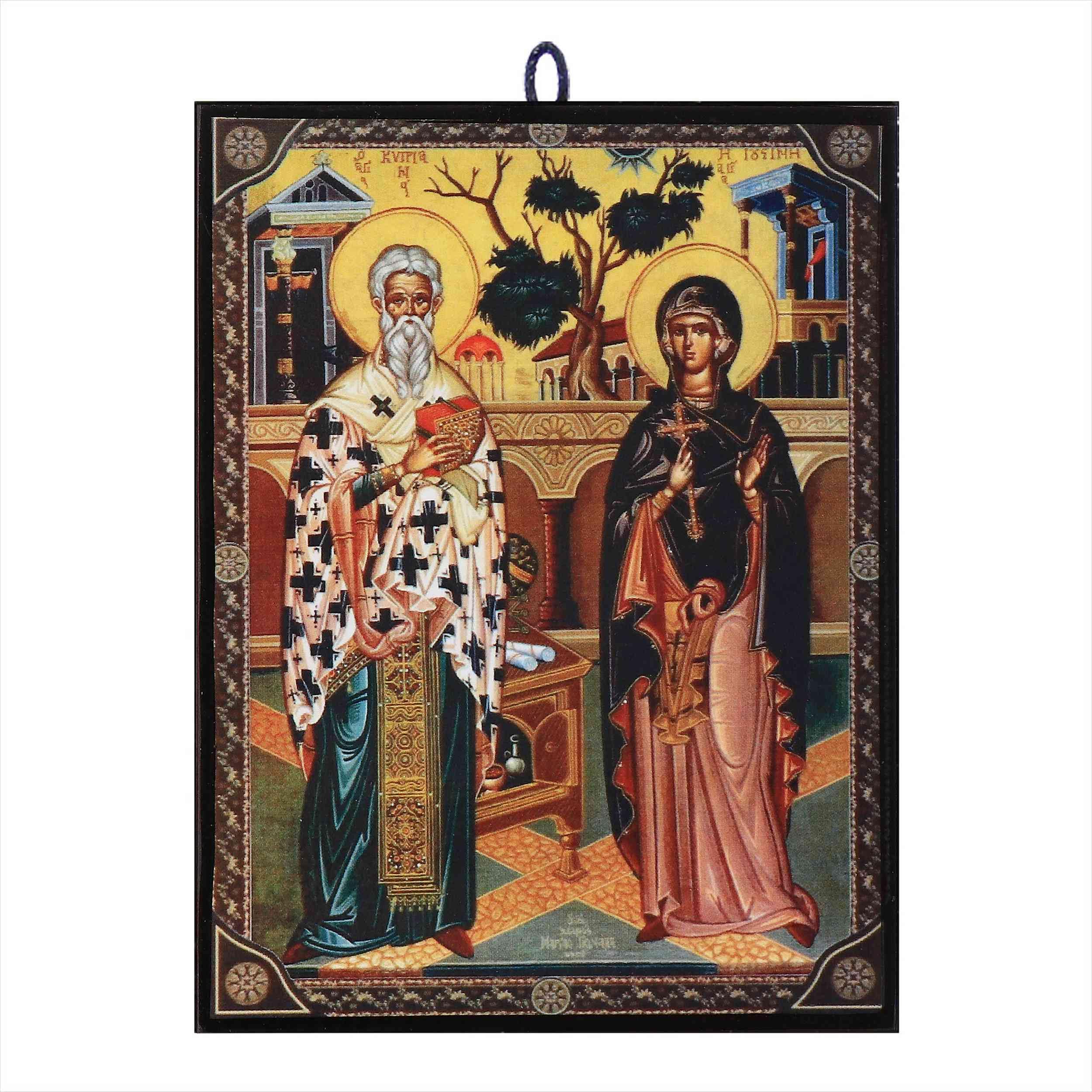 NKlaus Icon Cyprian and Justina 9.7 x 13.5 x 1.2 cm Christian Icon Orthodox from Greece 60066
