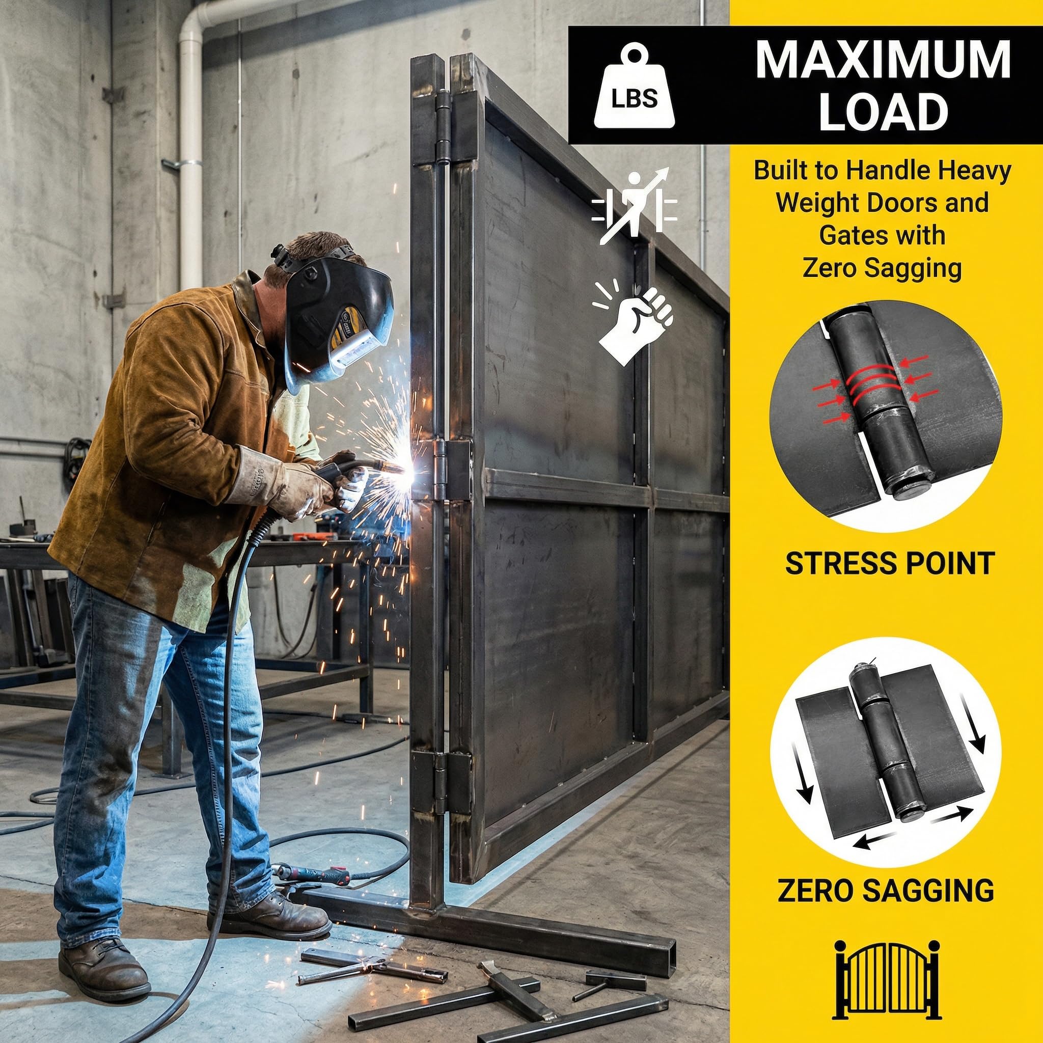 Paquete de 8 bisagras soldables resistentes de 5 mm de grosor, bisagras de acero sólido para soldadura a tope, bisagra extra pesada para puertas y puertas