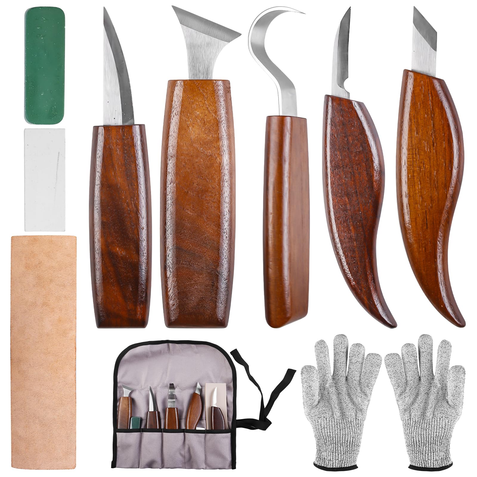 Set di 10 coltelli da intaglio in legno, utensili professionali