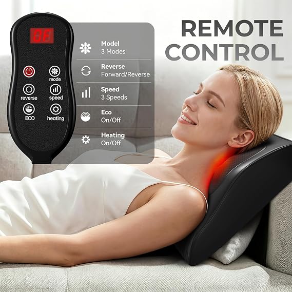 Shiatsu Back Massager with Heat, 3D Kneading Back and Neck Massage | Ergonomic, Deep Tissue Pillow, Neck Shoulder Pain Relief, 3 Intensity Modes, Remote Control, Home Office, Gift for Women Men