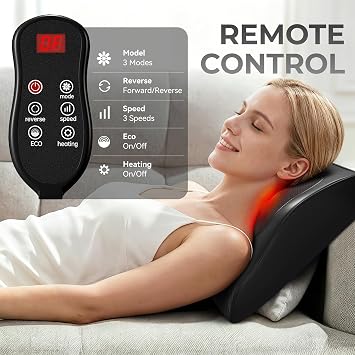 Shiatsu Back Massager with Heat, 3D Kneading Back and Neck Massage | Ergonomic, Deep Tissue Pillow, Neck Shoulder Pain Relief, 3 Intensity Modes, Remote Control, Home Office, Gift for Women Men