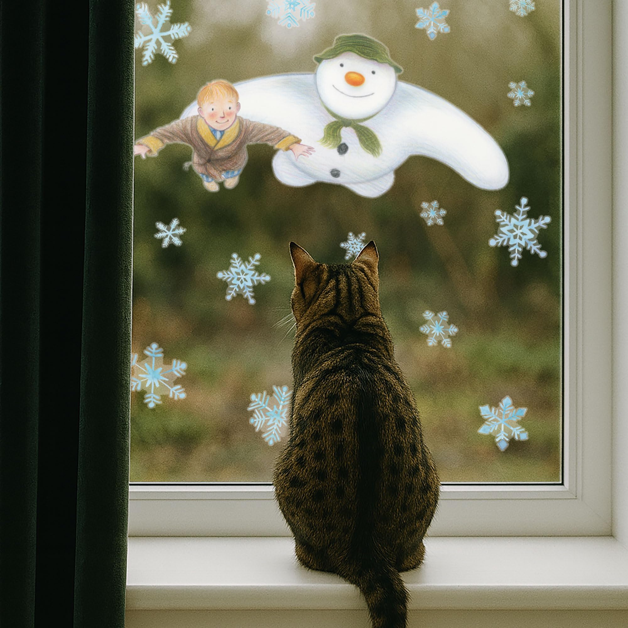 Stickerscape White, Blue The Snowman And James Flying Window Sticker – Christmas Window Decoration – Repositionable And Reusable – Made In The Uk