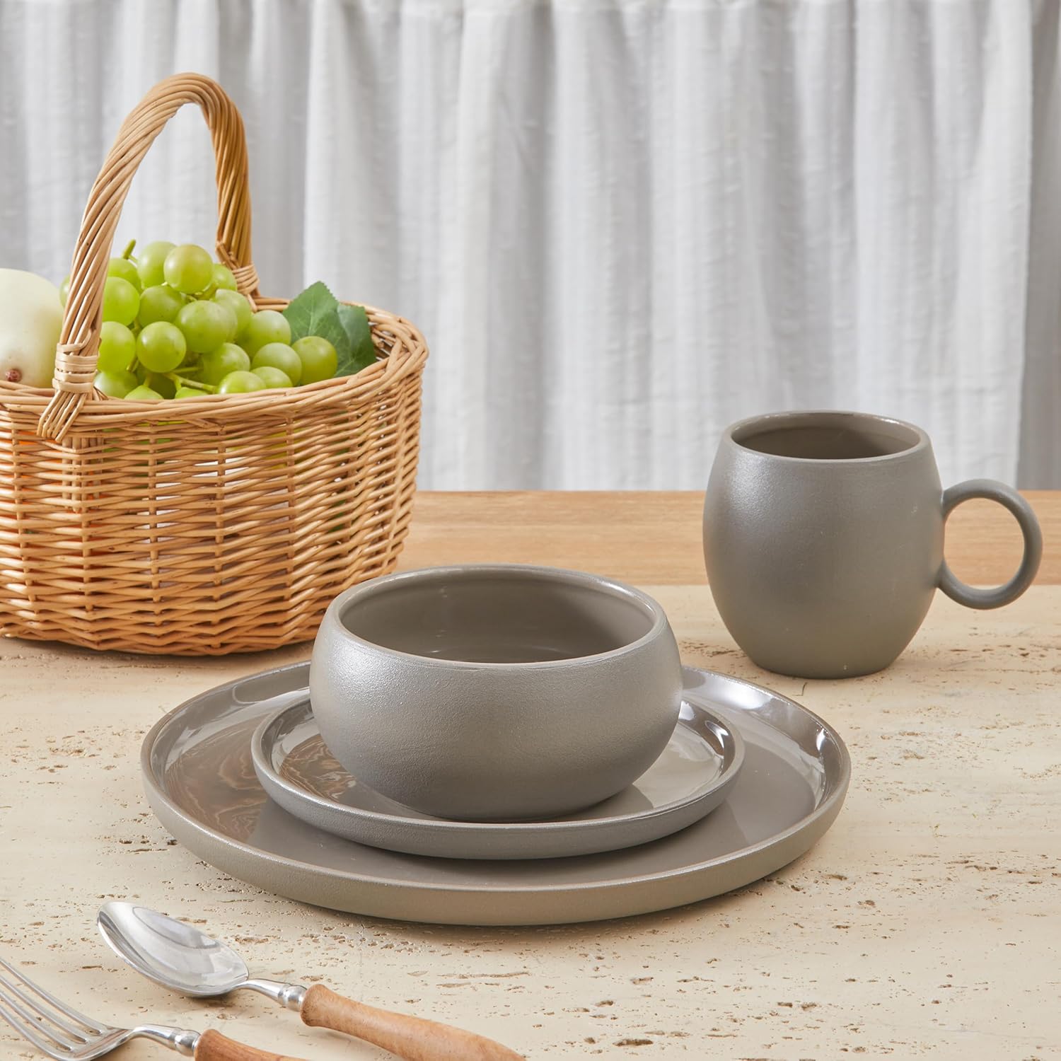 Bico Reactive Glaze Dark Grey 20oz Stoneware Cereal Bowls Set, Set of 4, Microwave and Dishwasher Safe, for Cereal, Soup, Noodles