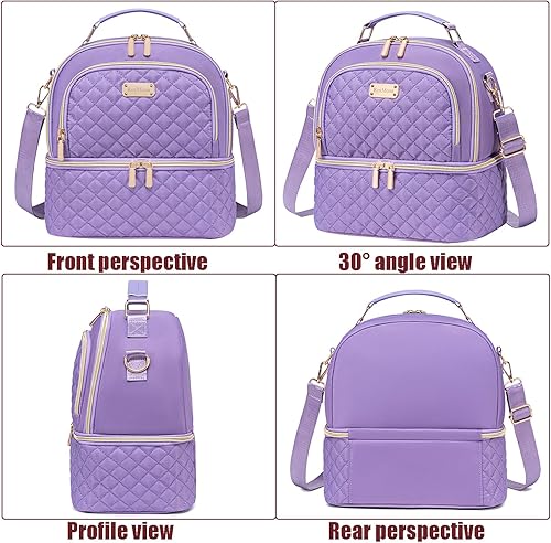 Miniatura 8 de Bolsa de almuerzo para mujeres, lonchera de doble compartimento para mujeres, bolsa de almuerzo aislada a prueba de fugas, bolsa de almuerzo para