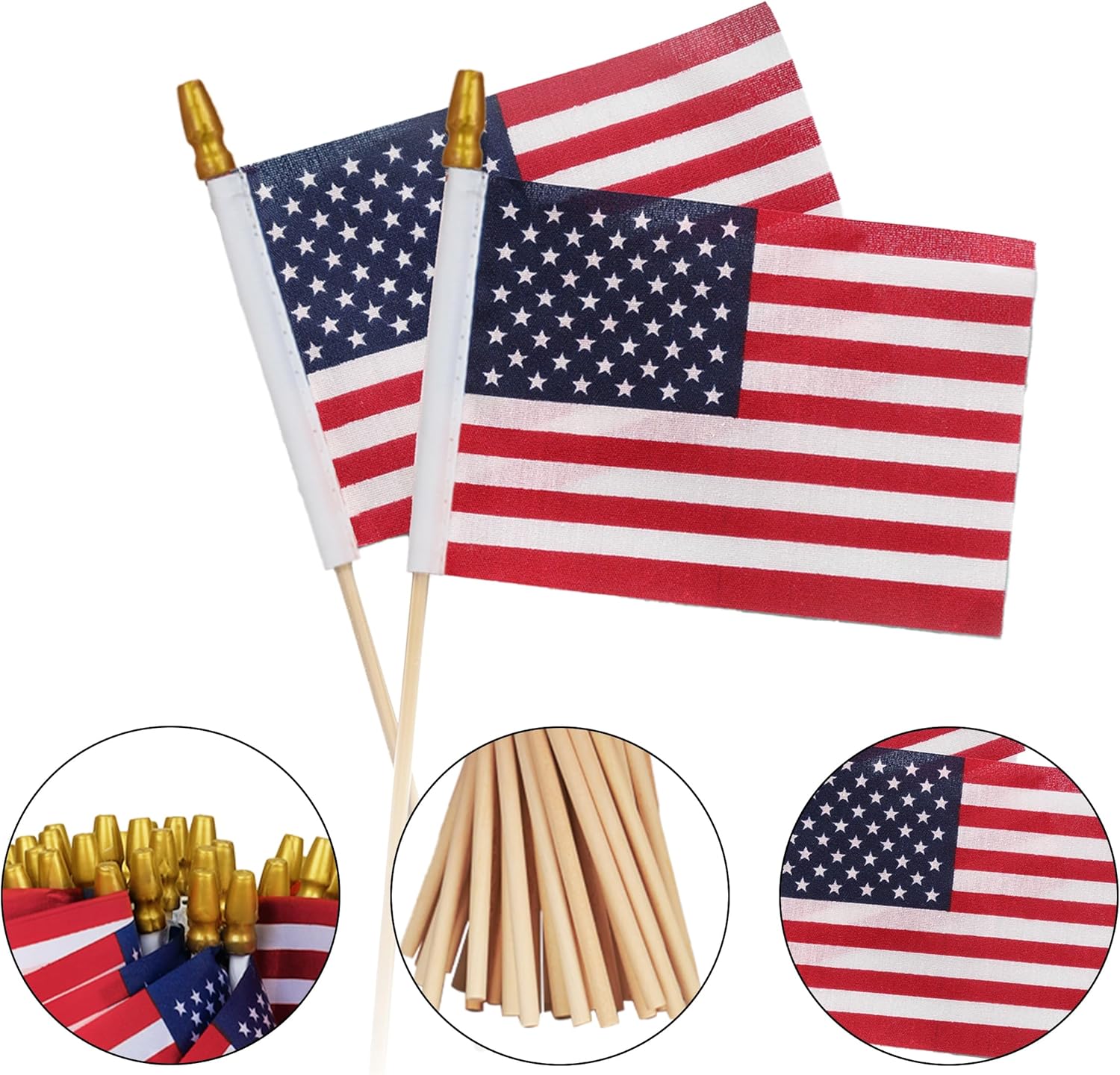 Small US American Handheld Flags, 4x6 Inch Golden Spear Tip, Stick Flags by Crystal Lemon (120)
