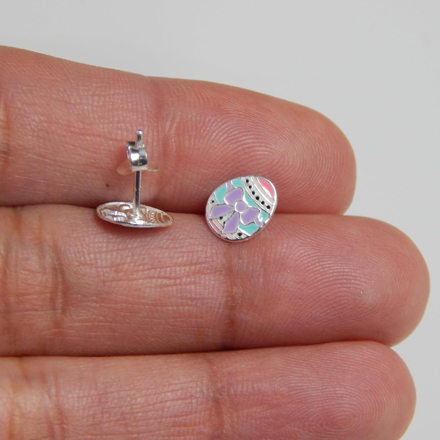 ICYROSE Solid 925 Sterling Silver Pastel colors Easter Egg Stud Earrings (Hypoallergenic nickel free) 9668 (Purple Bow)