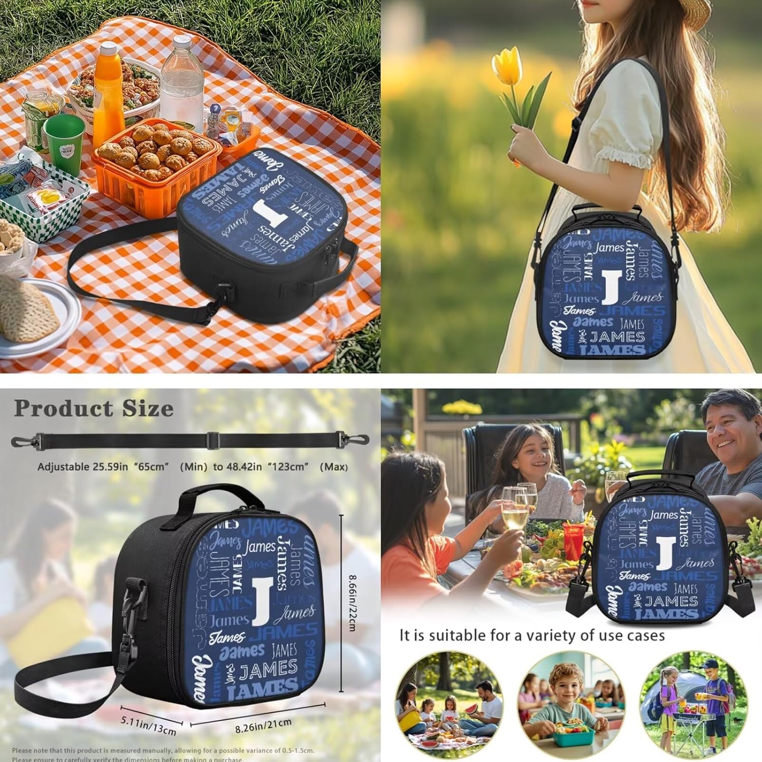 Tuoxiukan Customized Backpack and Lunchbox for Boys 6-8 Years Old Personalized Kids Schoolbag Set Navy Blue Custom Backpack with Initial for Girls Middle School Insulated Thermal Tote Bag Pencil Pouch