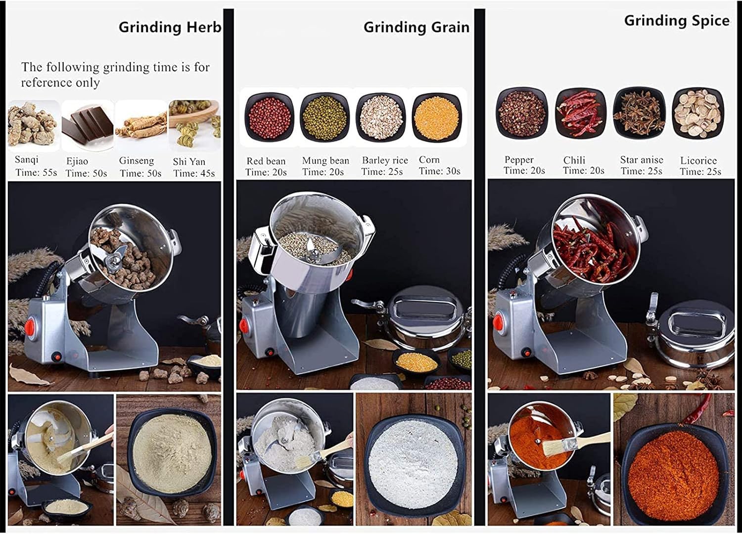 Electric Grain Mill Grinder High-Speed Herb Grinder Mill Stainless Steel Pulverizer Swing Type Superfine Powder Machine for Kitchen Herb Spice Coffee (220v)