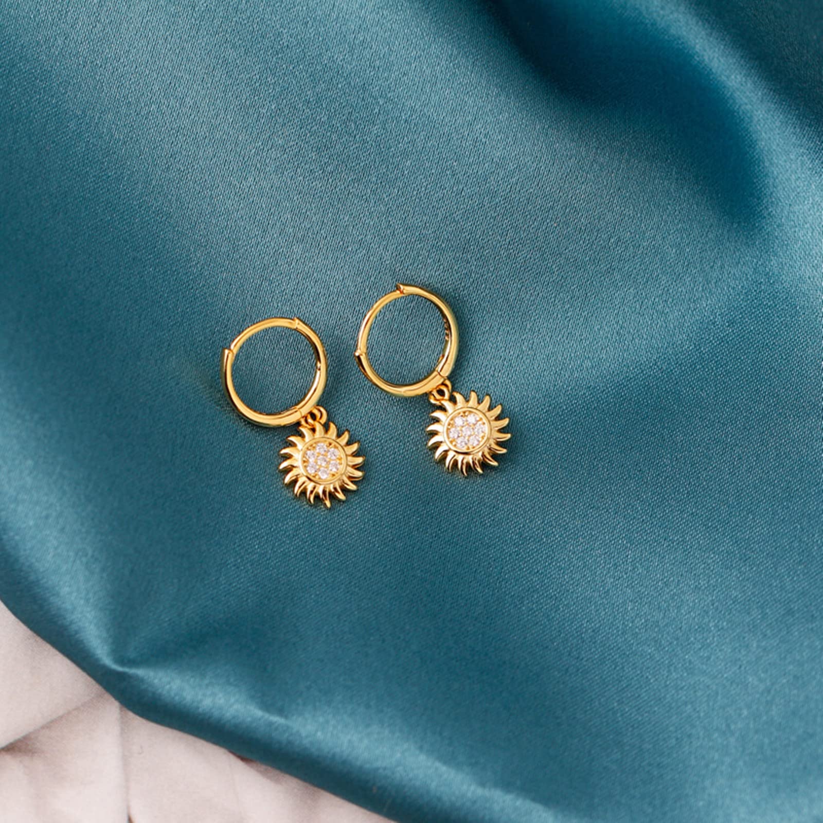Pendientes de Oro Vintage, Pendientes de aro pequeños para Mujer, Girasol de Plata de Ley 925 con circonita cúbica, Regalos para Novia, Esposa, Madre