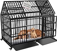 Vista 1 de Jaula resistente para perros de 54 pulgadas, jaula para perros gigantes extra grandes con 2 puertas, ruedas con bloqueo, bandejas extraíbles, acceso