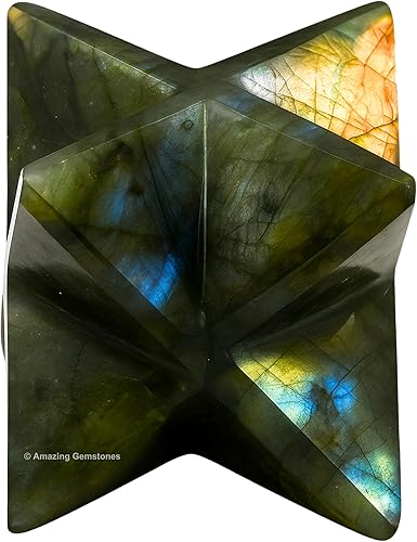 Miniatura 42 de Amazing Gemstone Larvikite Merkaba Crystal – Estrella de Merkaba metafísica de 1 pulgada para meditación – Cristal tetraedro energético y piedras