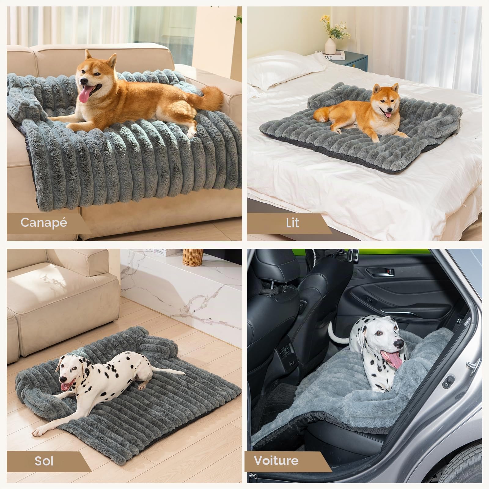 Avont Panier pour Chien Déhoussable et Lavable, Coussin Anti-Stress Protège-Canapé, Tapis pour Chien Grande Taille, Matelas Lit Couchage et Mobilier Protection Canapé 90 × 80 cm -M(Gris)