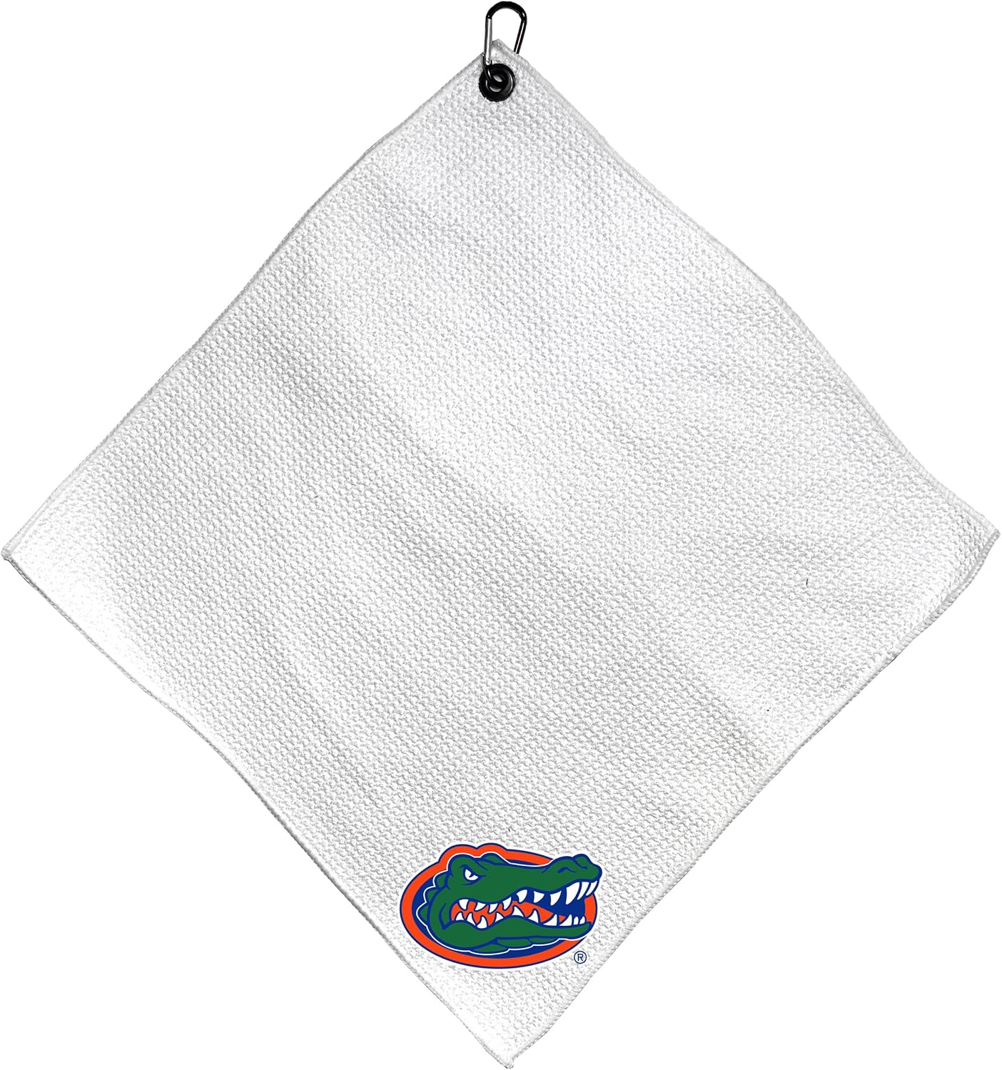 Team Golf NCAA Florida Microfiber Towel - 15" X 15" (White) with Carabiner Clip, Premium Microfiber with Deep Waffle Pockets - Superior Water Absorption and Quick Dry Golf Cleaning Towel