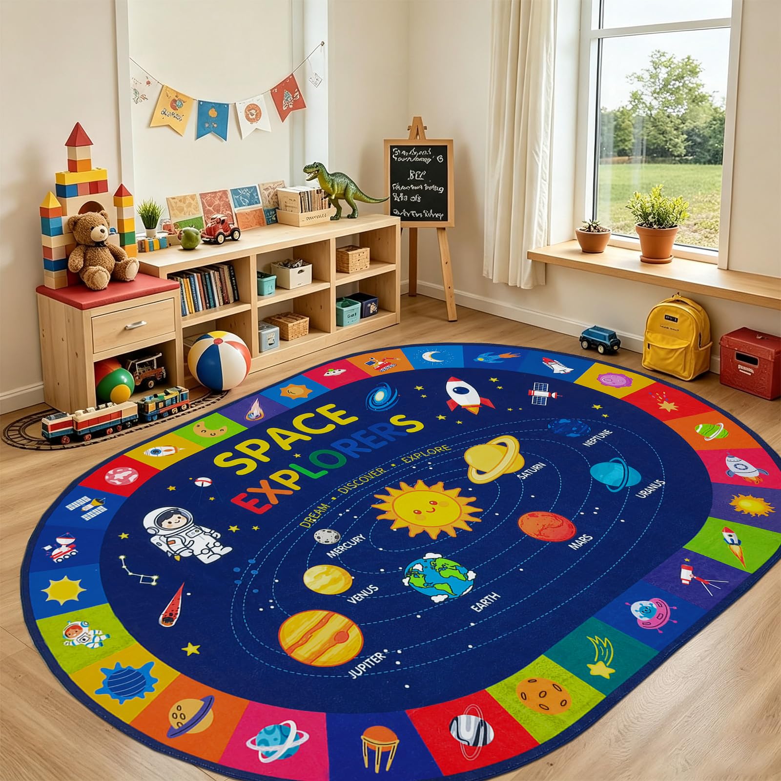 USTIDE Oval Space Kids Rug 5x7ft Educational Classroom Rug
