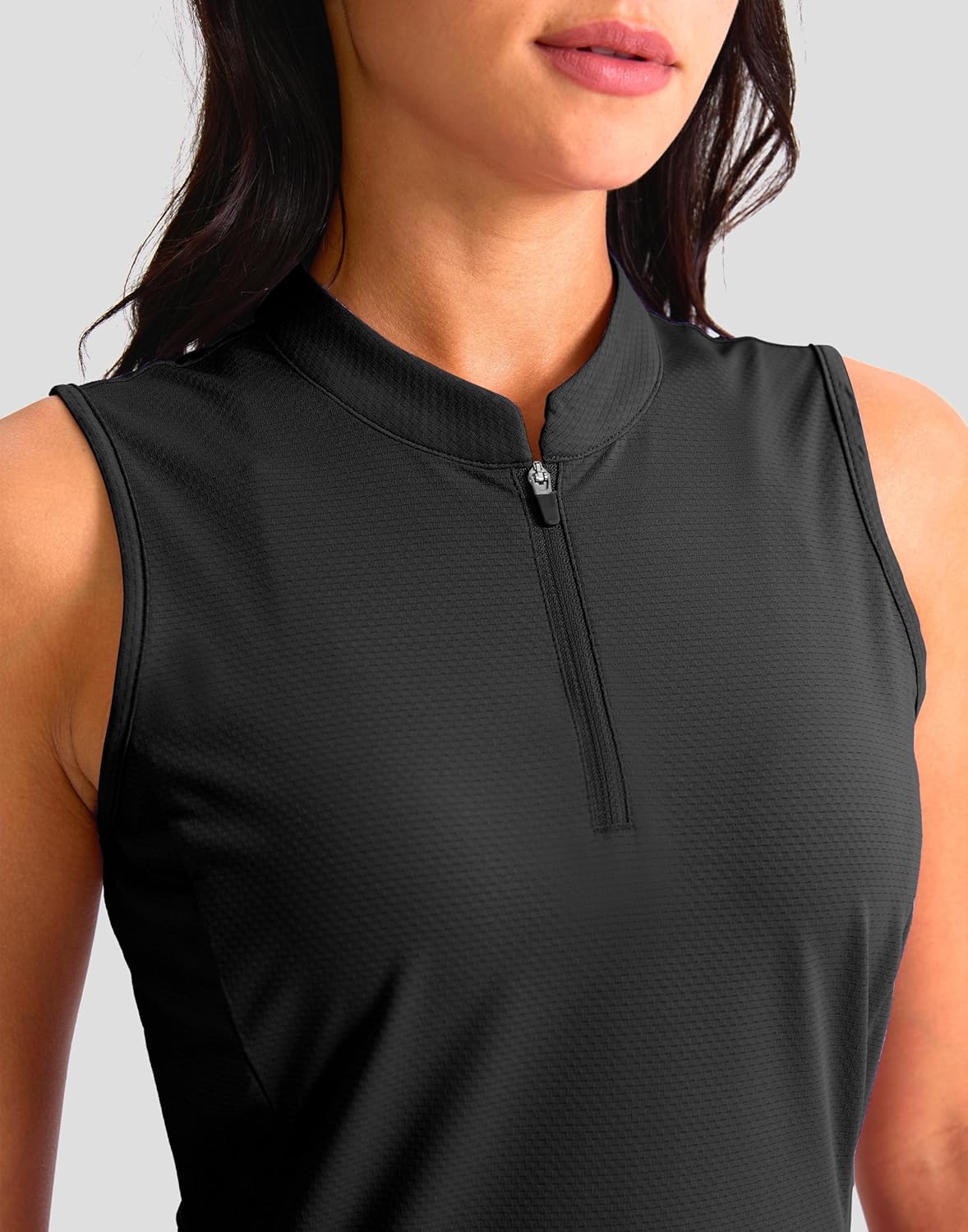 Soothfeel Women's Golf Polo Shirt Tank Tops Sleeveless 1/4 Zipper Collarless Quick Dry Athletic Tennis Shirts for Women