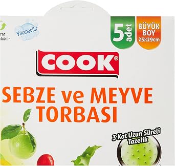 Cook Sebze ve Meyve Torbası, 25 x 29 cm, 5 Adet