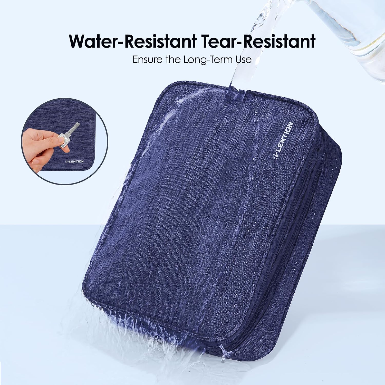 LENTION Cable Electronics Organizer Bag Pouch, Travel Accessories Carry Case Portable Bag Waterproof Double Layers All-in-One Storage Bag Carrying for Cord, Charger, Power Bank, Earphone Blue image 5