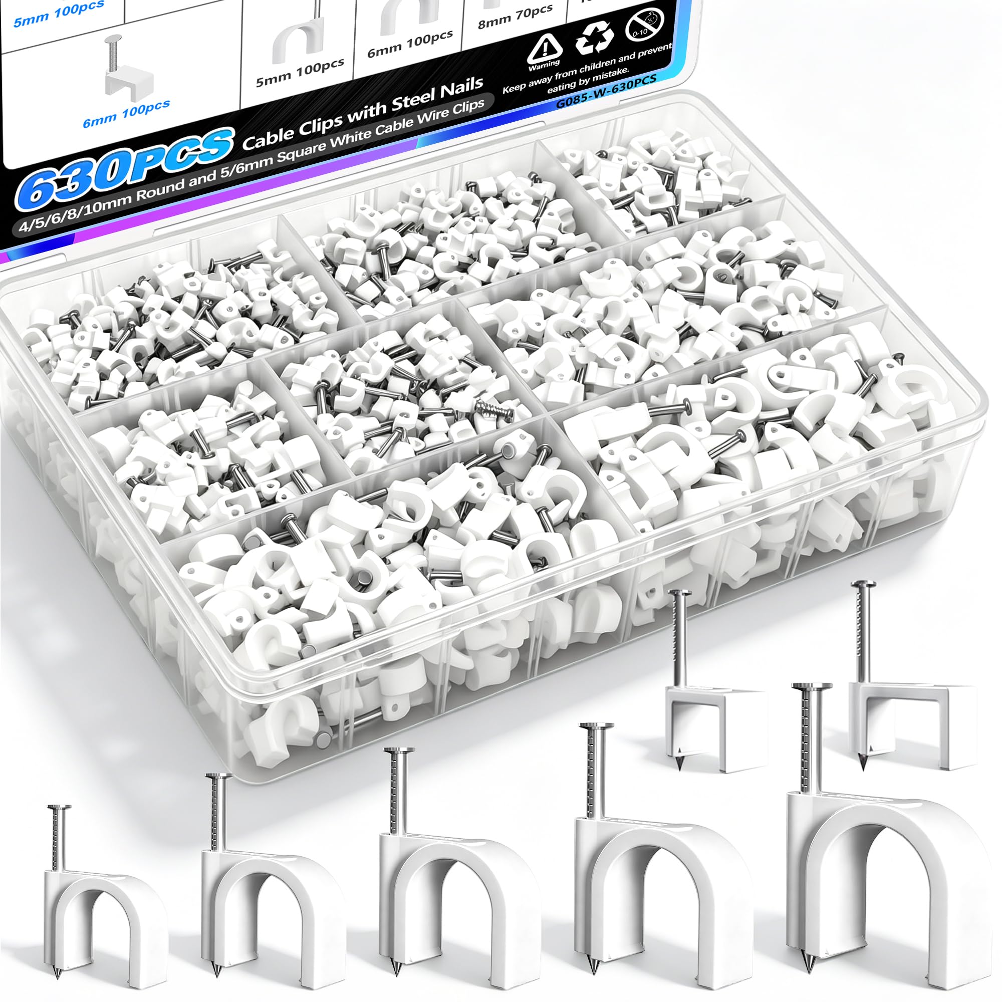 mxuteuk 100PCS Cable Clips with Steel Nails,10mm Round White Cable Wire Clips,Wall Clips for Cords,Cable Cord Clips for RG6 RG59 CAT6 RJ45 — Amazon image 9