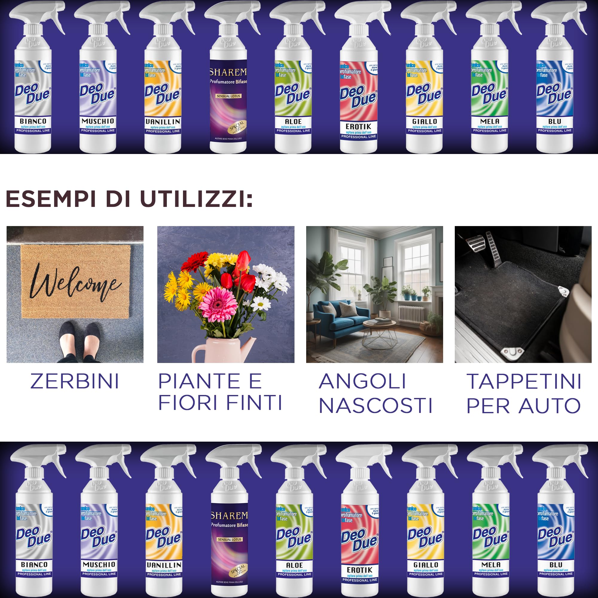 Cubex Professional | Set mit 6 Deo due Sharem, zweiphasiger Raumduft 500 ml von hoher Qualität für Innen, Außen und Reinigung, ideal für Vorhänge, Stoffe und Räume, die von Haustieren bewohnt werden