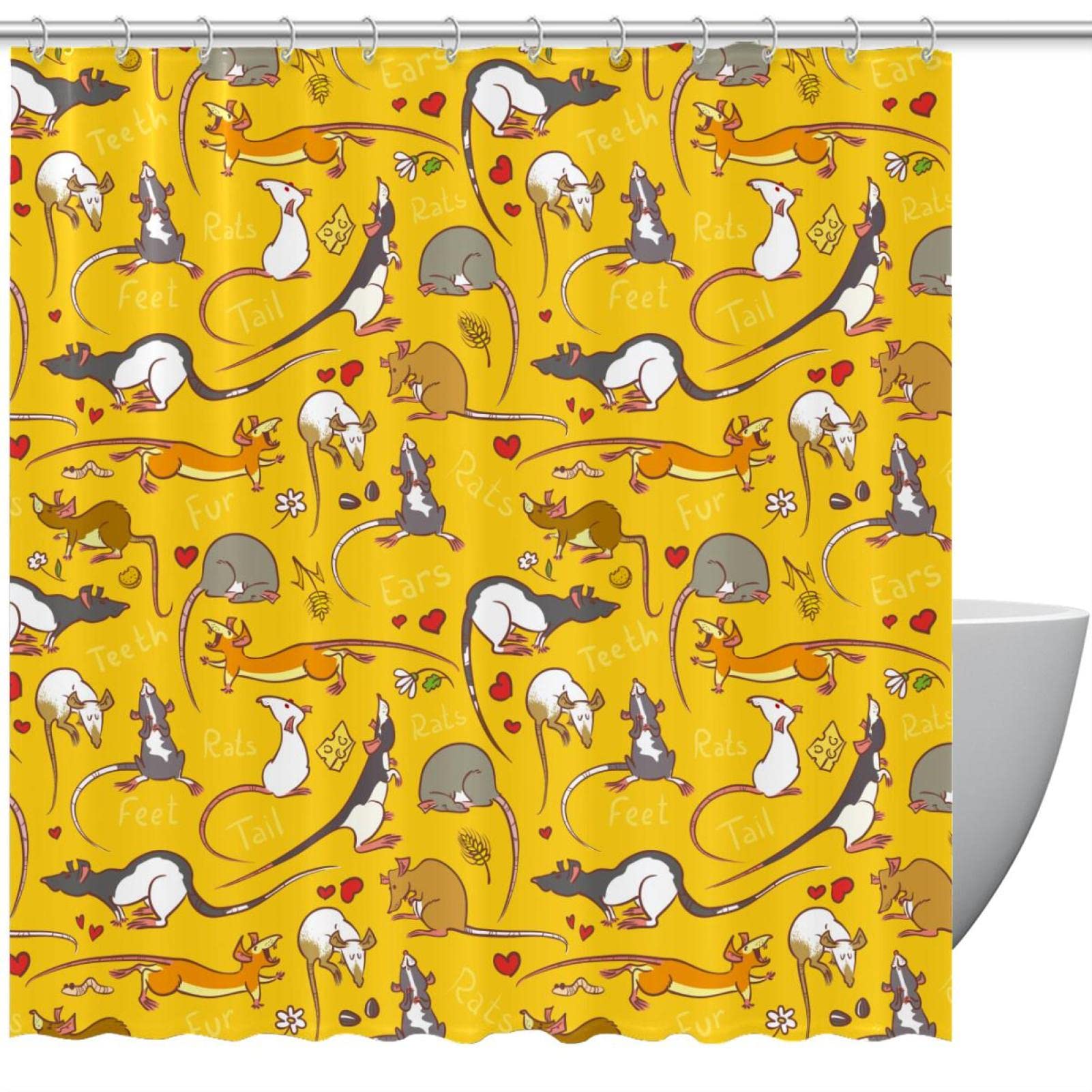 Rideau de douche imperméable pour éviter les fuites d'eau avec motif rat
