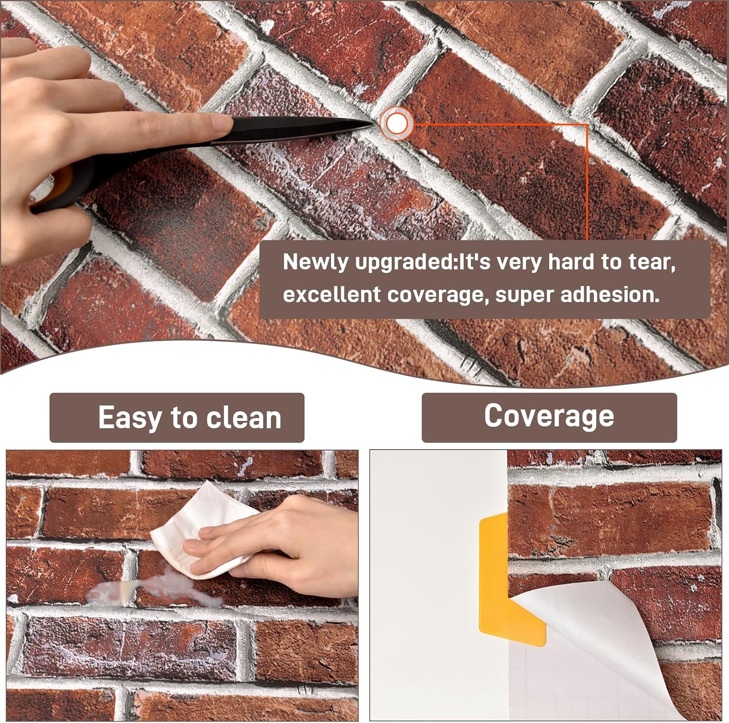 Rugreat Red Brick Peel and Stick Wallpaper Faux Brick Contact Paper for Cabinets Self Adhesive Removable Wallpaper for Backsplash Waterproof Textured Contact Paper for Fireplace Vinyl 17.3inW 591inL