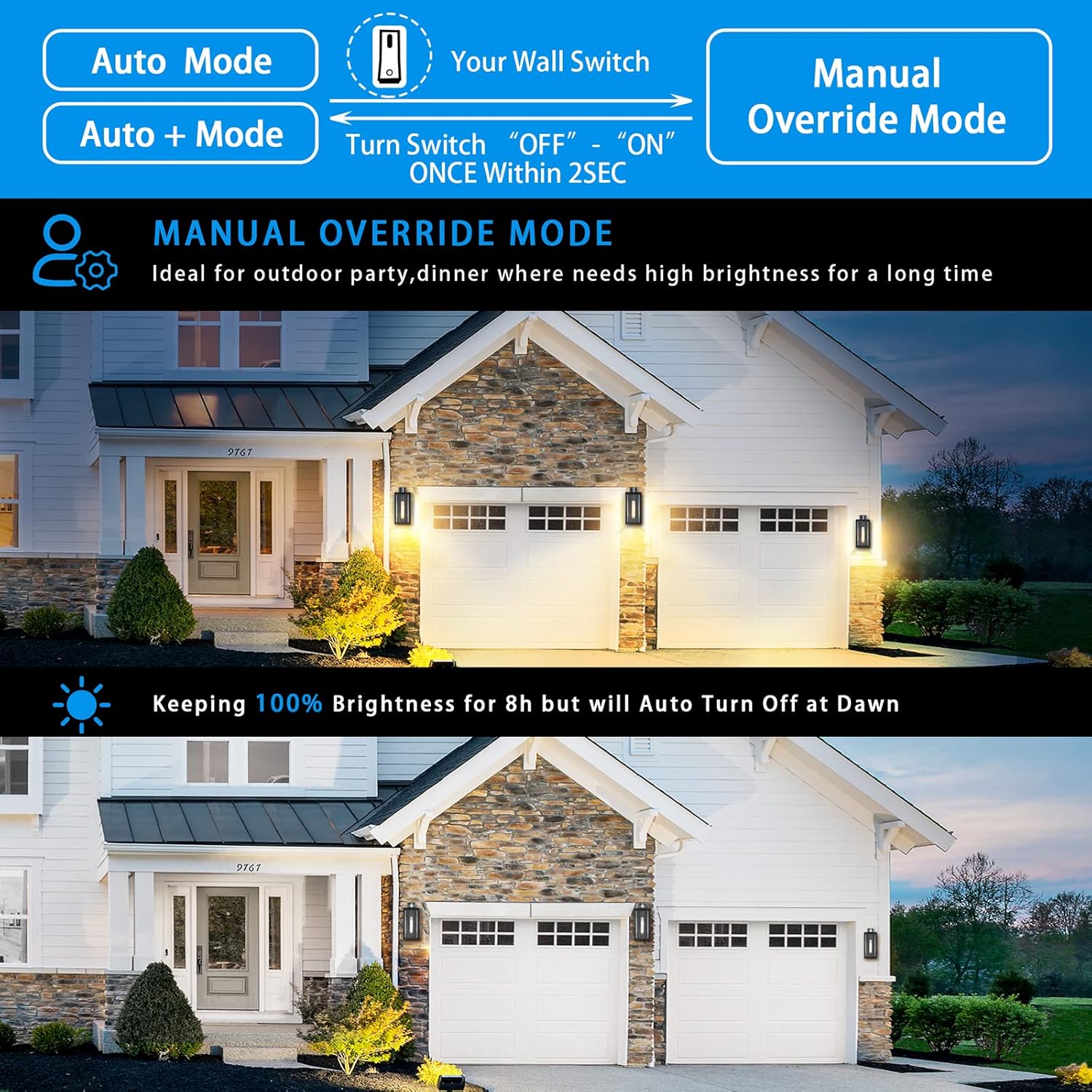 Motion Sensor Outdoor Lights,Advanced Dusk to Dawn Outdoor Lighting, Exterior Light Fixtures Wall Sconce, Modern Black Porch Light Wall Mount for Front Garage, Entryway, Bulb Included