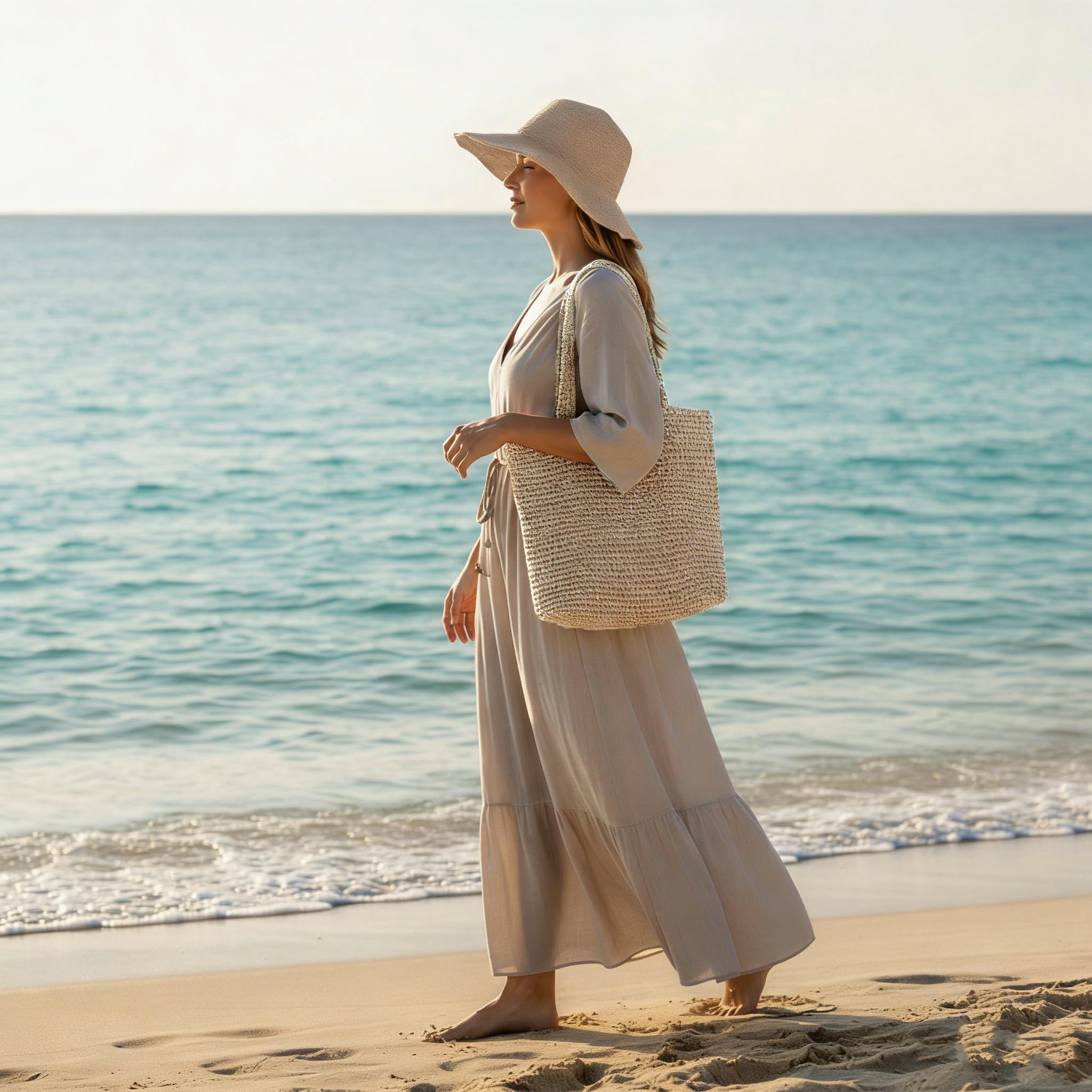 Set di cappello di paglia e borsa da donna, UPF 50+, cappello estivo a tesa larga, con borsa da spiaggia, pieghevole, set da viaggio per le vacanze