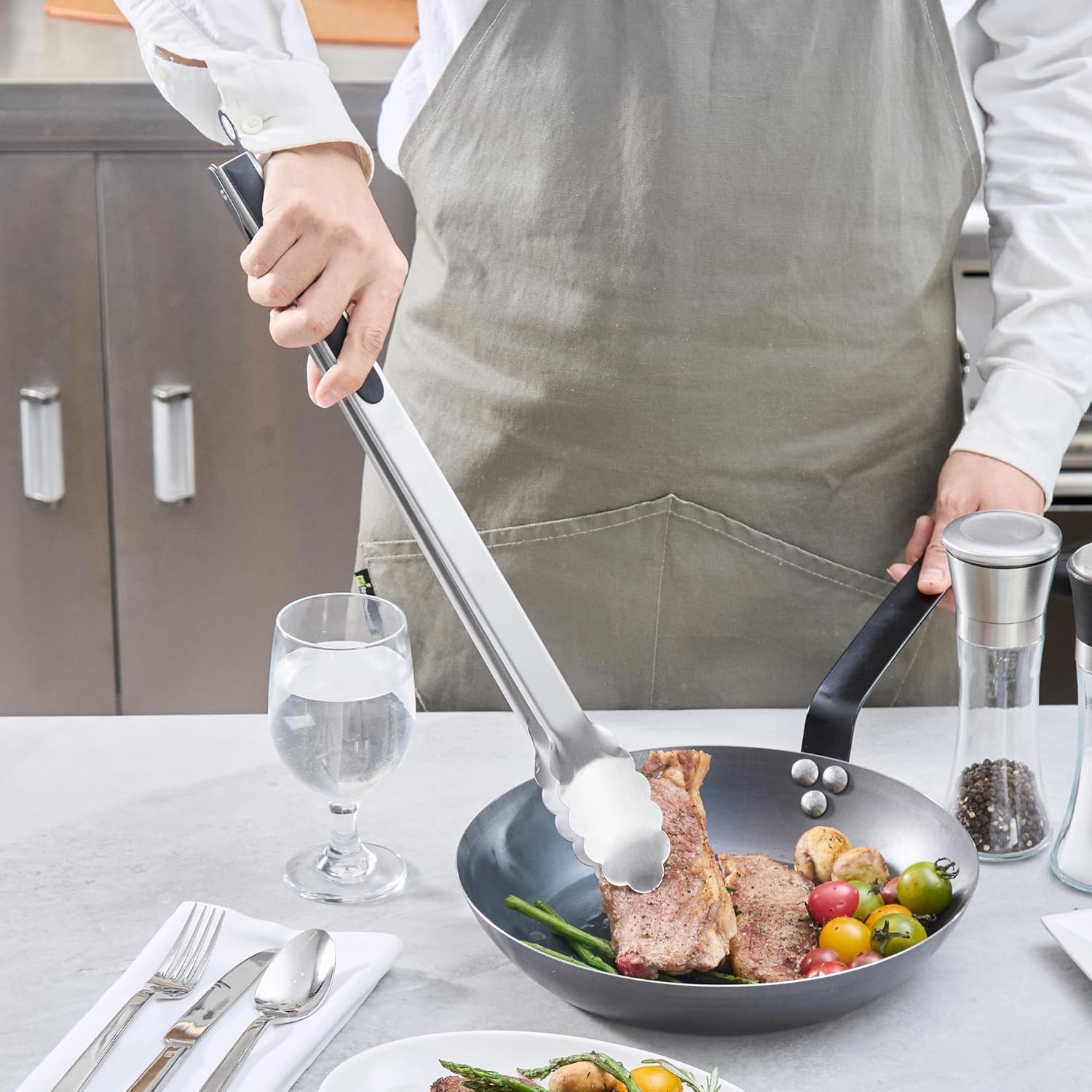 Restaurantware Grilling Tongs - 144 Count Pack - Met Lux 20" x 2" Stainless Steel Grill Tongs, Scalloped Tips, Ergonomic Design, Heat Resistant - Silicone Handle Barbecue Tool For Outdoor Cooking