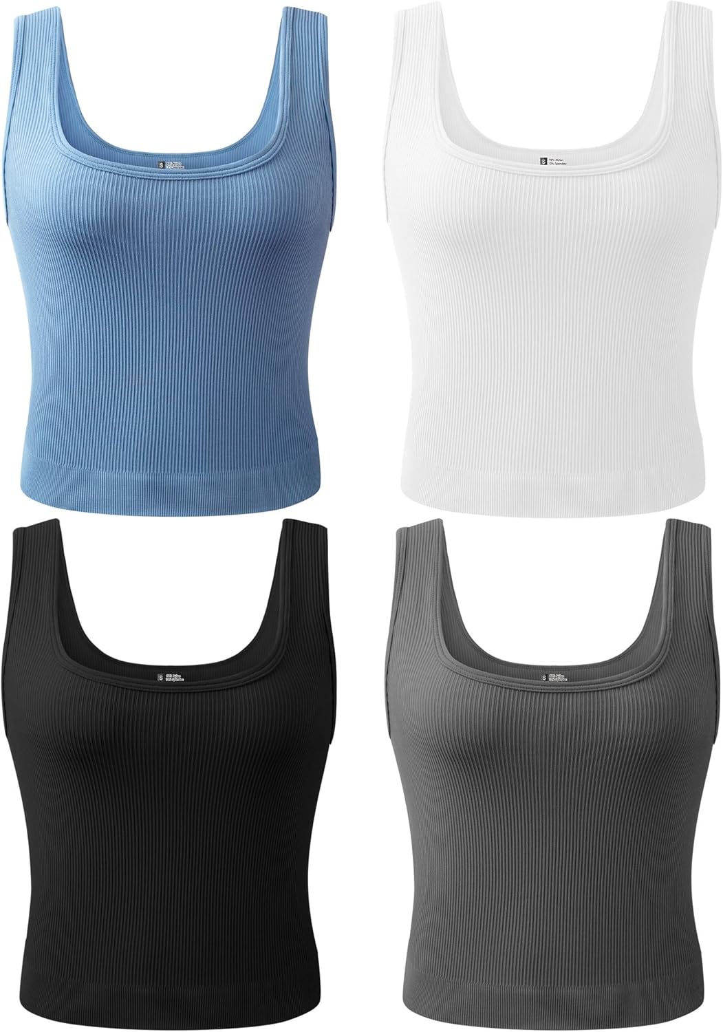 BLUELILY Women's Tank Tops Ribbed Seamless Workout Crop Tops Set Exercise Shirts Square Neck Yoga Tops for Women