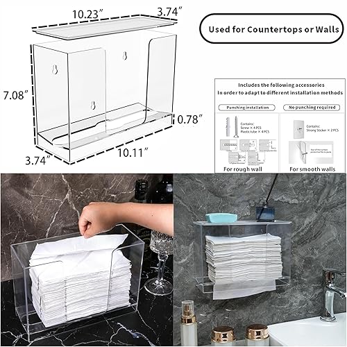 Miniatura 2 de Dispensador de toallas de papel para montaje en pared, dispensador de toallas de papel multipliegue transparente con tapa, adecuado para toallas de