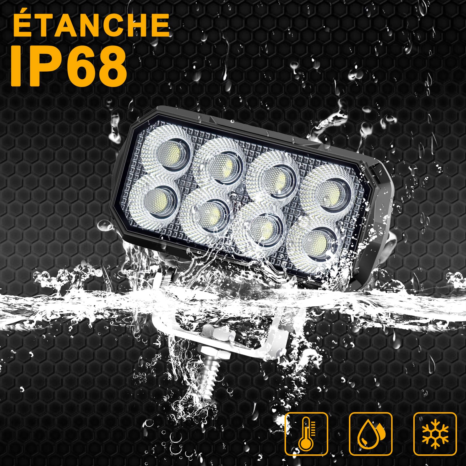 antom 2 pièces Phare de travail LED 168W 9-60V 18000 lumens IP68 étanche Idéal pour excavatrices, tracteurs, camions, véhicules tout-terrain, motos, éclairage de chantier et aventures nocturnes