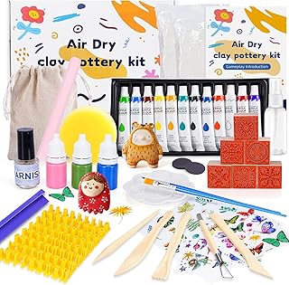 Ton Töpferset für Anfänger für Zuhause,Selbsttrocknender Ton DIY Set,Keramik Bemalen Set mit Werkzeuge,Farben,Pinsel,Anleitung,DIY zum Töpfern für Erwachsene,Kreativ,Geschenk-Ideen