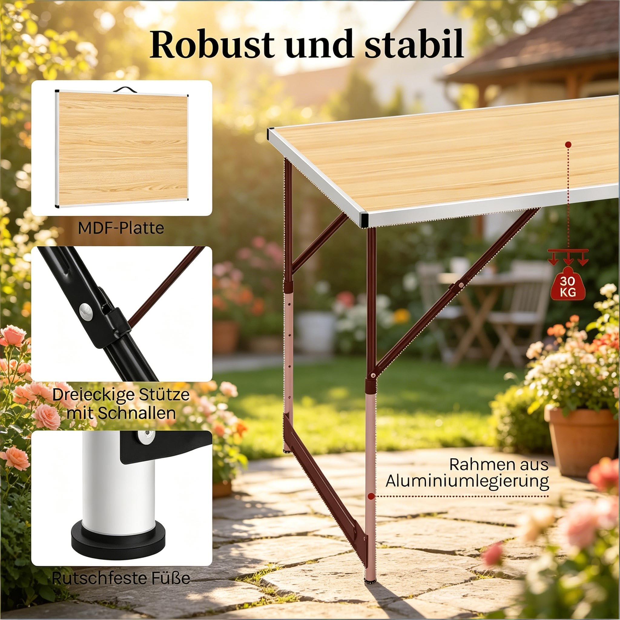 vutizal Tavolo pieghevole da campeggio e tavolo regolabile in altezza, tavolo pieghevole multifunzionale in alluminio come tavolo da giardino, tavolo da balcone, tavolo da pranzo o tavolino da esterno