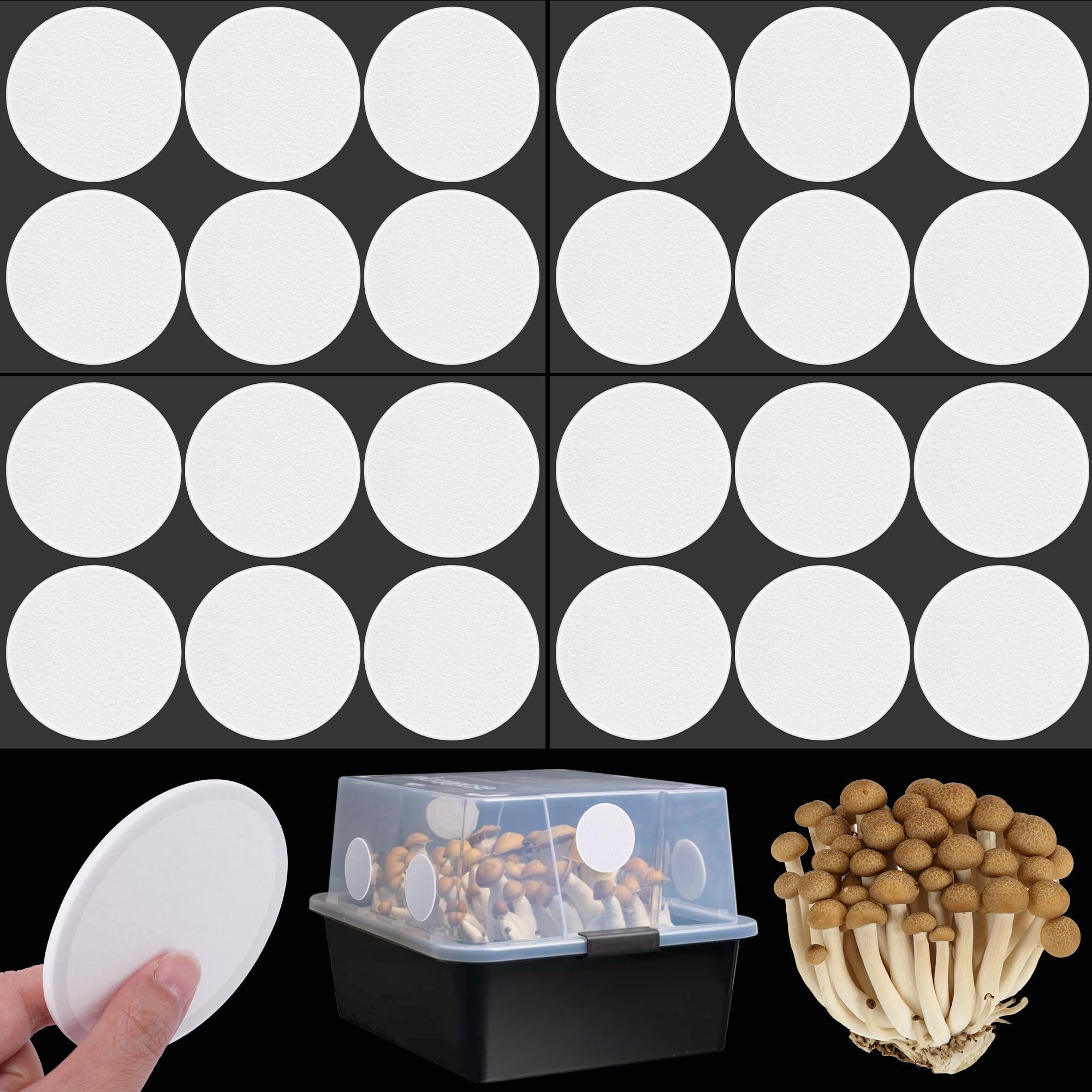 24 Pcs 2.5" Monotub Adhesive Filter Disks-3MM Thick Monotub Filter Discs-Monotub Filters for Mushroom Growing Supplies Filter Pad Replacements