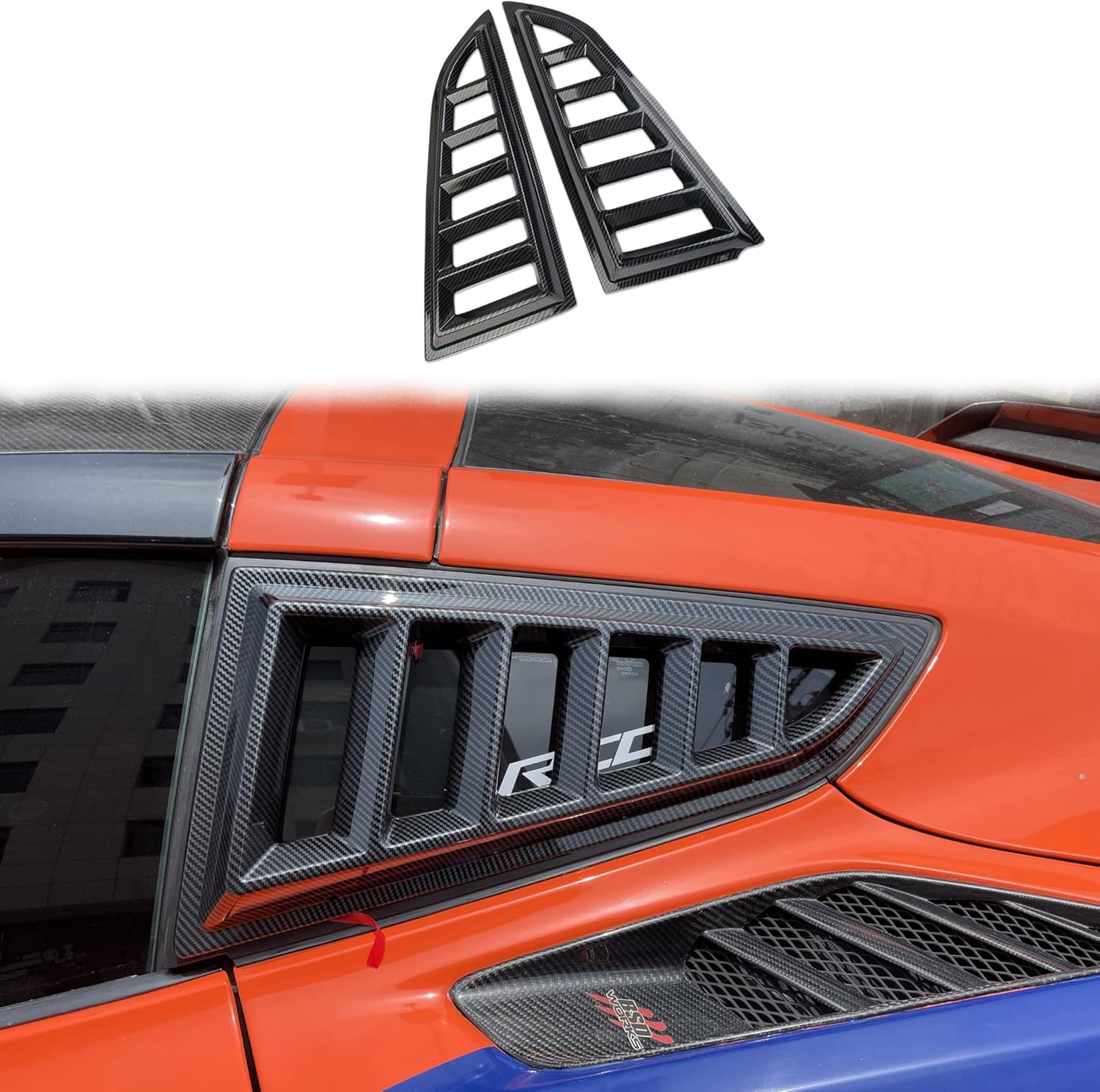 Korlot Carbon Fiber Side Window Louvers Air Vent Shades Cover Blinds for Chevrolet Corvette C7 2014-2019
