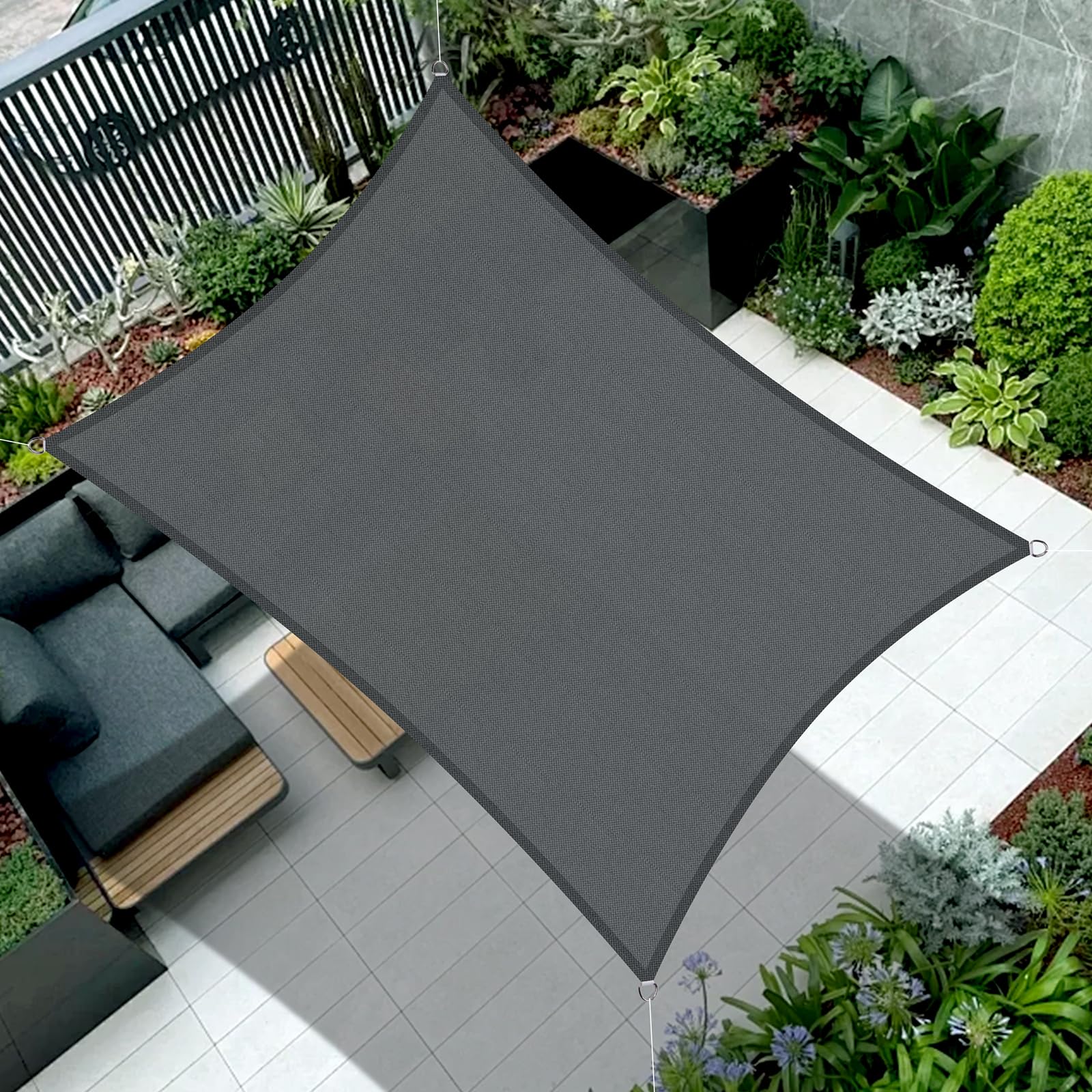 COOL AREA Sonnensegel Wasserdicht Rechteckig 2x4m Sonnenschutz 95% UV Schutz Windschutz,Wasserabweisend Segel Geeignet für Außenbereiche wie Garten Balkon Terrasse-Anthrazit