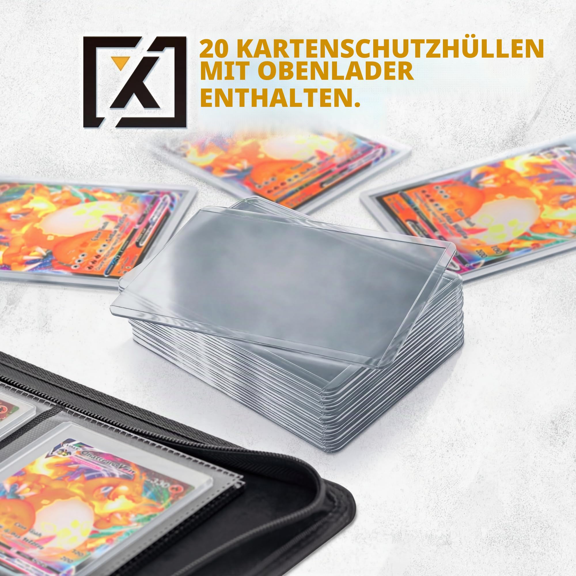 X PRO TopLoader Binder | Für 200+ Toploader-Hartschalenhüllen | Sammelkartenalbum mit 9 Taschen | Langzeitaufbewahrungsbinder | Seitliche Ladehüllen