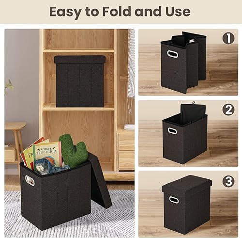 Miniatura 7 de COSYLAND Otomana con Almacenamiento Otomana de Tela Plegable Reposapiés Taburete para Habitación Pequeña Delgada Alta Muebles Plegables con Asas