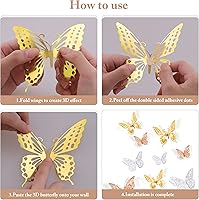 Vista 6 de SAOROPEB Decoración de pared de mariposa 3D, 72 piezas, 3 estilos, 3 tamaños, adhesivo metálico extraíble para decoración de pared, calcomanías