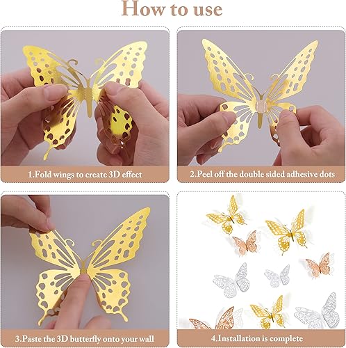 Miniatura 154 de SAOROPEB - Calcomanía 3D de mariposa que brilla en la oscuridad, 24 unidades, 3 tamaños, para decorar techo o pared, suministros de fiesta, 24