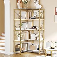 Vista 1 de YITAHOME Estantería esquinera, estante esquinero dorado de 5 niveles, estante de exhibición grande para dormitorio, sala de estar, oficina en casa