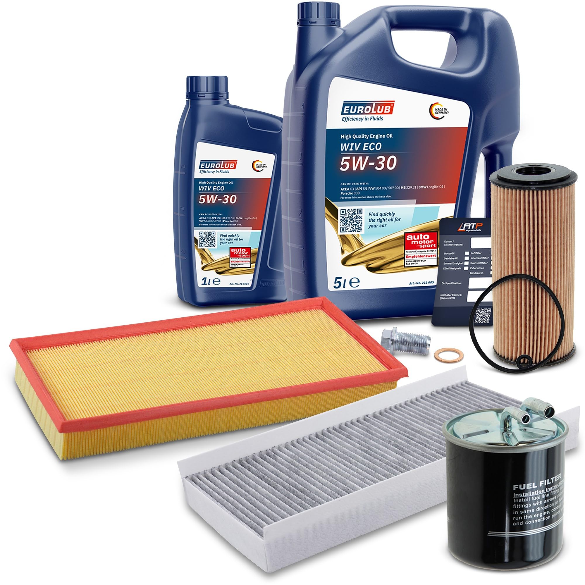 BESTPRICE Inspektionspaket Filterset 1x Ölfilter, 1x Kraftstofffilter, 1x Luftfilter, 1x Innenraumfilter (Aktivkohle), 1x Motoröl 5W-30 6 l, Kompatibel mit Mercedes A-Klasse (W169), B-Klasse (W245)