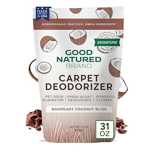 Good Natured Brand | Carpet Deodorizer & Freshener Powder | 31 oz Pet Odor Eliminator for Strong Odor & Pet Urine | Fresh Natural Mahogany Coconut Bliss Scent | Safe for Homes with Pets