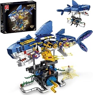 Mechanical Shark Building Block Set, Shark Model Kit with Display Stand for Home and Office Decor, Sea Animal STEM Toy, Oc...