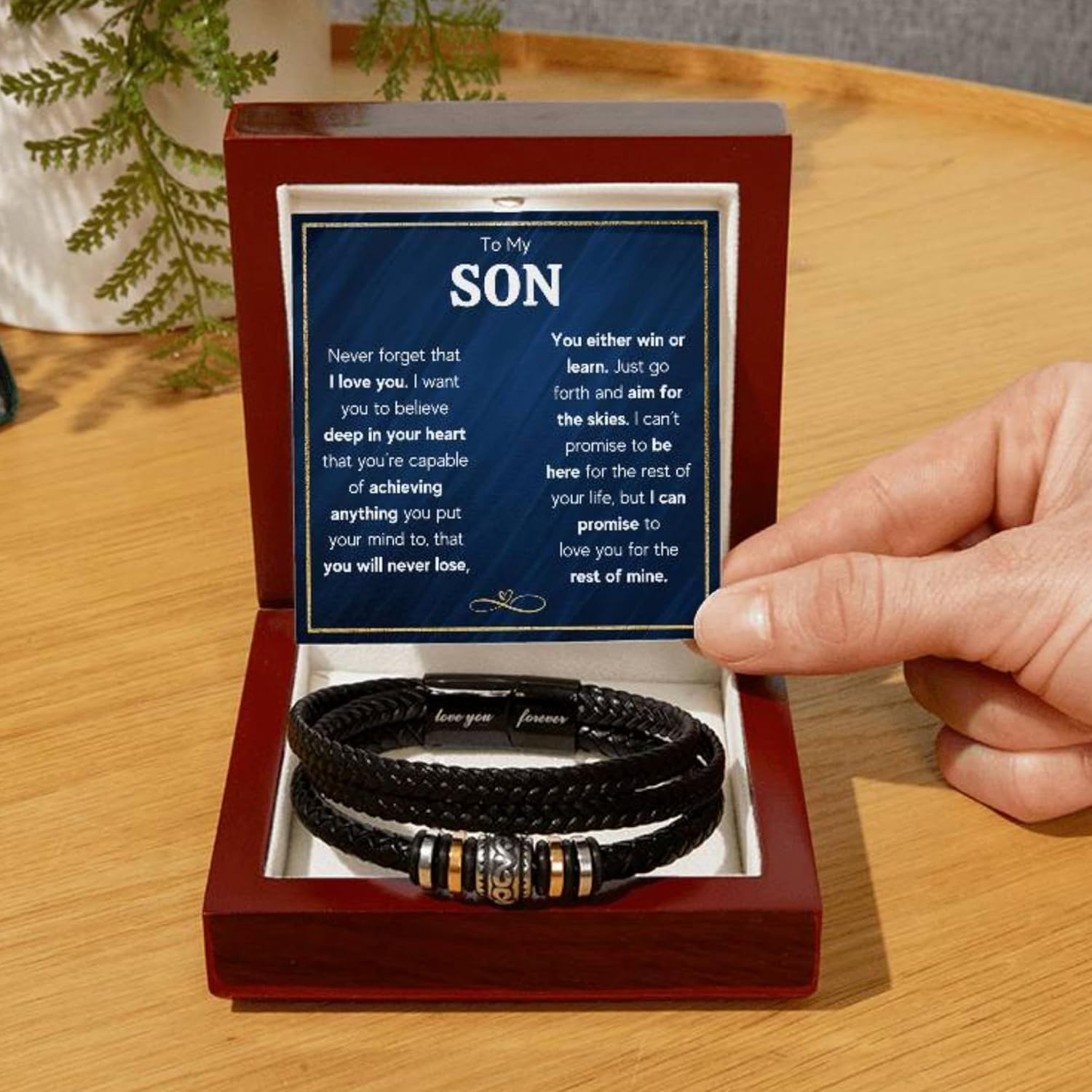 To My Son Bracelet Gift From Mom & Dad | Gifts for Son, Teen Boys for Birthday, Graduation, Christmas & Easter | Beautiful Cuban Cross Bracelet with Heartfelt Message Card & Gift Box - Image 2