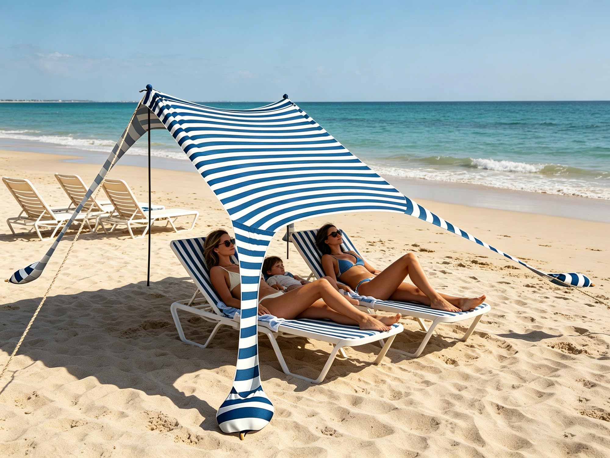 Tente de plage pop-up 2 x 2,1 m SPF 50, protection solaire, coupe-vent, avec barres de stabilité en fer, sacs de sable et sacs de sable, protection solaire, portable, pour plage, arrière-cour