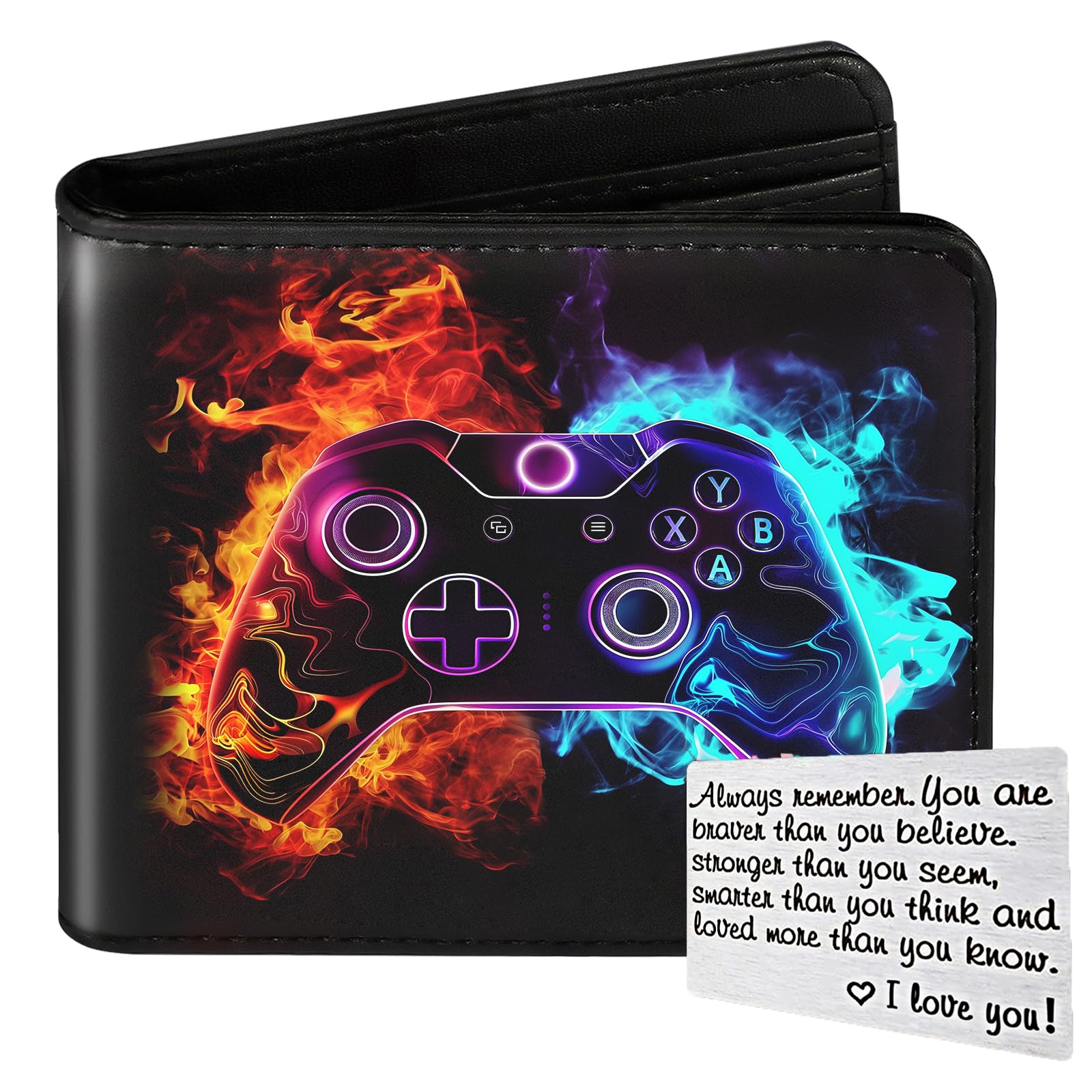 Kids Wallet for Boys, Cool Wallets for Teen Son Ages 4 5 6 7 8 9 10 11 12 13 14 15 16, Leather Bifold Purse for Kid, Christmas Birthday Gift for Video Game Gaming Gamer Teenage